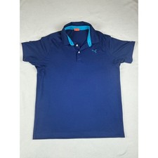 Puma Mens Sportlifestyle Polo Shirt Navy Blue Turquoise Logo Size Medium M