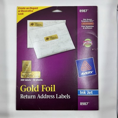 Avery 8987 Gold Foil Return Address Labels Open Box 5/10 Sheets