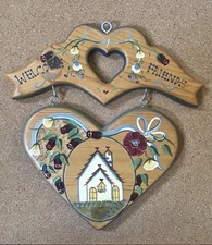 VTG Hand Painted Wooden Welcome Friends Wall Hanging Plaque Sign