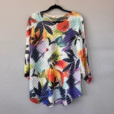 Jess & Jane Floral Print Tunic Top Colorful Abstract Art to Wear Made USA Medium