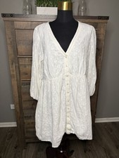 Urban Outfitters White Embroidered Babydoll Tunic Dress Large Cotton Boho