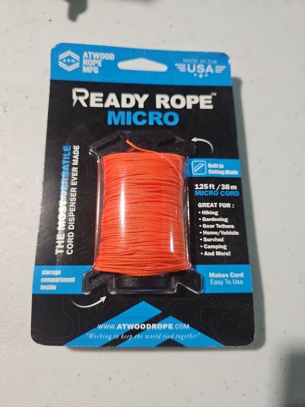 Atwood Rope MFG 125ft Neon Orange Ready Rope Micro Cord Cutting Blade Gear Loop