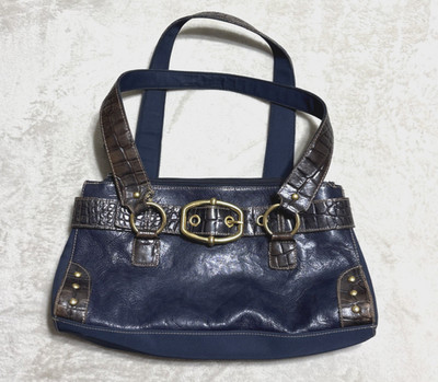 Vintage Wilson's Blue Leather Maxima Purse Gold Accents Buckle Top Handle Bag
