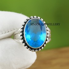 London Blue Topaz Gemstone 925 sterling Silver Handmade Ring US size 5 to 13