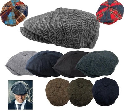 Peaky Blinders Mütze Zeitungsjunge Flatcap Fischgrät Tweed Wolle Baker Boy Gatsby