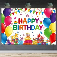 Happy Birthday Backdrop Banner for Girls Boys Colorful Balloons Birthday Back...