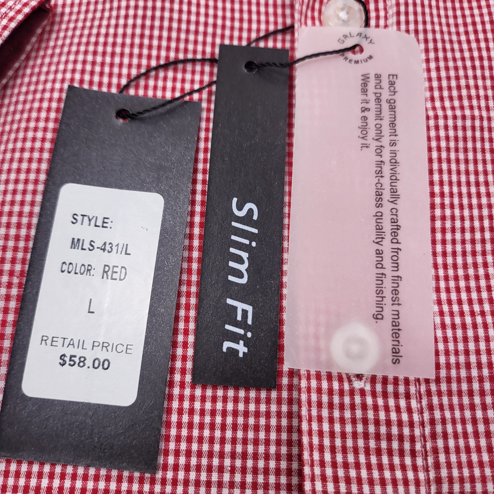 Galaxy By Harvic Men's Red/White Gingham Slim-Fit Button-Down Dress Shirt Large