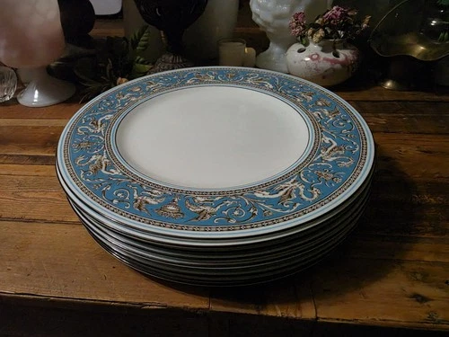 Wedgwood Florentine Turquoise Rim  Dinner Plate Set Of 9