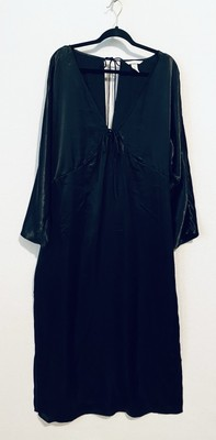 #ad H and M Dress Womens XL Black Satin Cutout Maxi Tie Whimsigoth Witchy Event $33.95