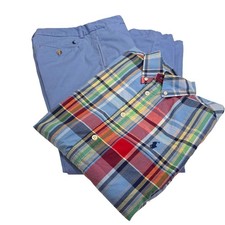 Ralph Lauren Boys 2 PCS SET Plaid Button Down Shirt  Blue Chino Pants Sz 14