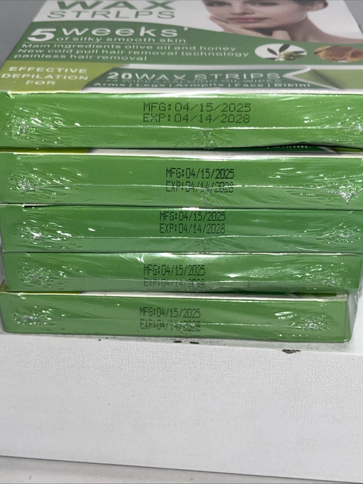 5 Sealed Boxs Facial Wax Strips, 20 Each Box