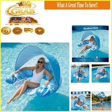 XL Pool Float for Adults with Canopy, Inflatable Lounge Chair, Blue
