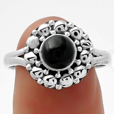 Natural Black Onyx - Brazil 925 Sterling Silver Ring s.8 Jewelry R-1488