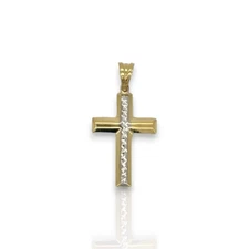 Cross Two Tone Pendant - 14k Yellow Gold