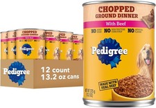 Pedigree Chopped Ground Dinner Chicken  Beef Wet Dog Food, 13.2 Oz Cans 12 Pack