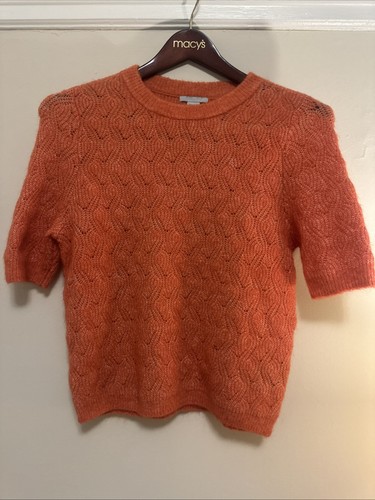 H&M Womens Sweater Size Small S Alpaca Mohair Cable Knit Short Sleeve Orange - Picture 4 of 6