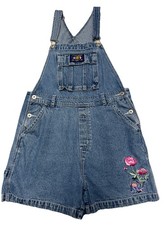 Vintage Disney Pooh Eyore Blue Denim Short Overalls Embroidered Women's Size L