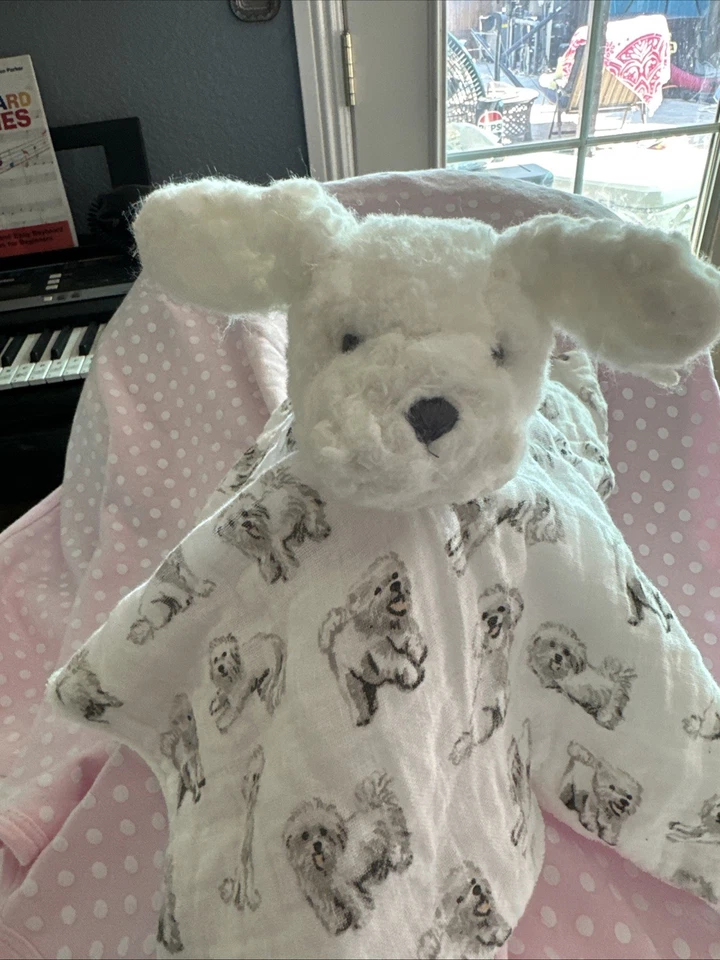 Manta de seguridad blanca para perros Mud Pie LOVEY HTF Bichón peinado bebé cachorro felpa suave! Foto 3 de 4