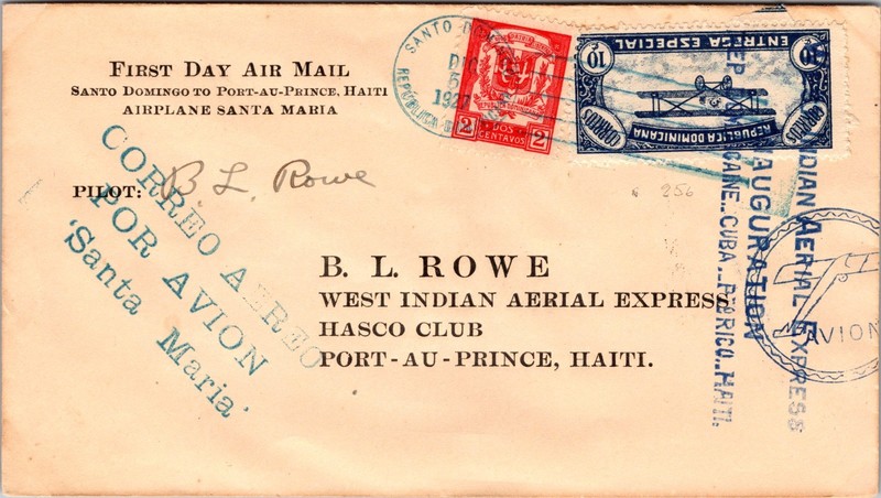 1927 Dominican Republic FDC FFC First Flight Cover  To Port Au Prince Haiti