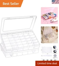 Plastic Organizer Box with Adjustable Dividers for Beads Jewelry Crafts 2 Pack