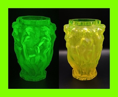 Art Deco Czech Vaseline Uranium Glass Vase H.Hoffmann