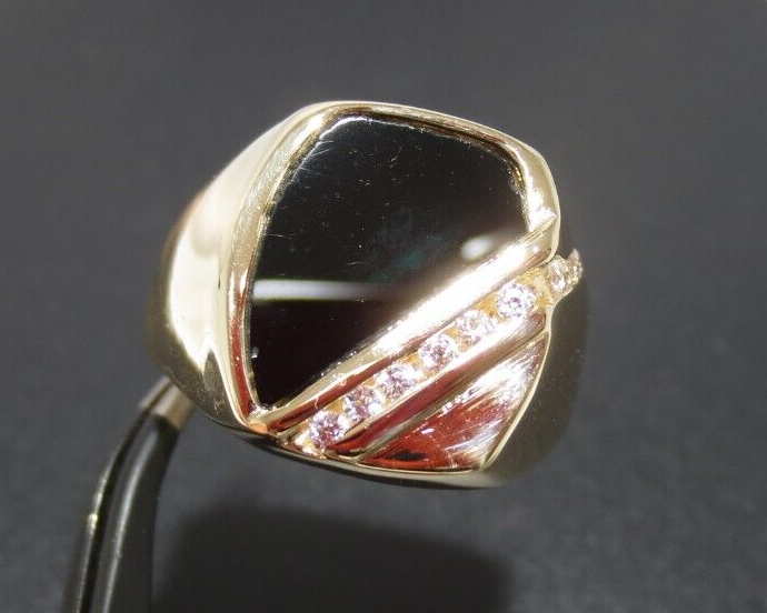 STUNNING 14K YG MEN'S BLACK ONYX & CZ RING SZ 10.5 10.92 STUNNING 14K YG MEN'S BLACK ONYX & CZ RING SZ 10.5 10.92