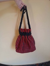 VTG 80s 90s Southwestern Black Red Woven Drawstring Pouch Handbag Satchel