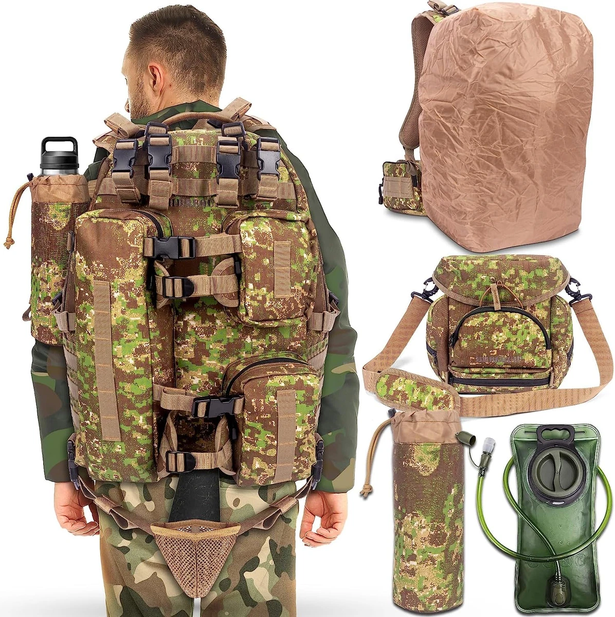 Large Hunting Backpack Rain Cover Hydration Bladder Chest Pack Bow/Rifle  Holder