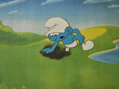 Hanna Barbera Original 1980er Vintage TV SCHLÜMPFE Animation Kunst Produktion Cel #523