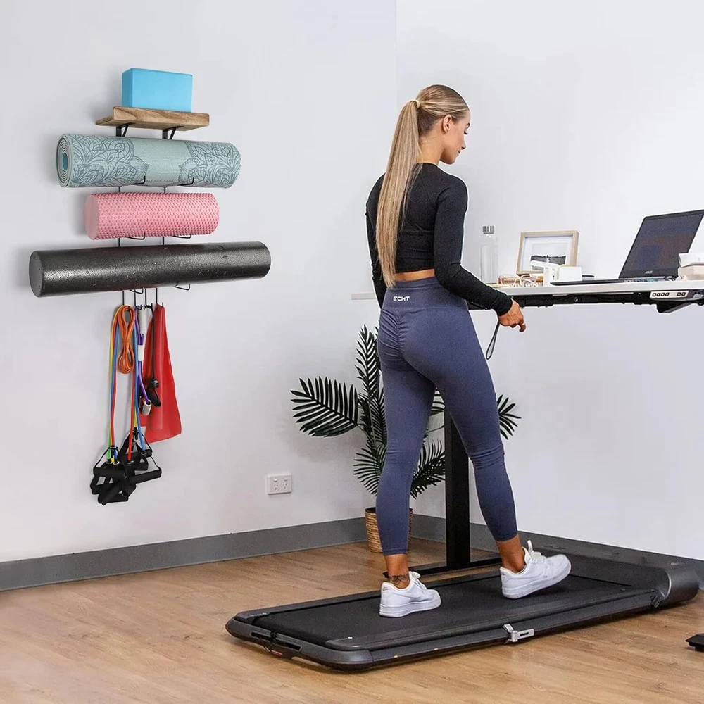 Yoga Mat Holder Wall Mount Yoga Mat Storage Home Gym Accessories with Wood Float