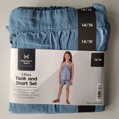 Member's Mark Girl's 2 Piece Easy Pull On Tank and Short Set, Chambray (14/16)