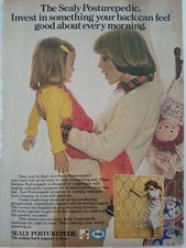 Colchón cama Sealy Posturepedic 1976 invierte en tu espalda niña mamá anuncio vintage