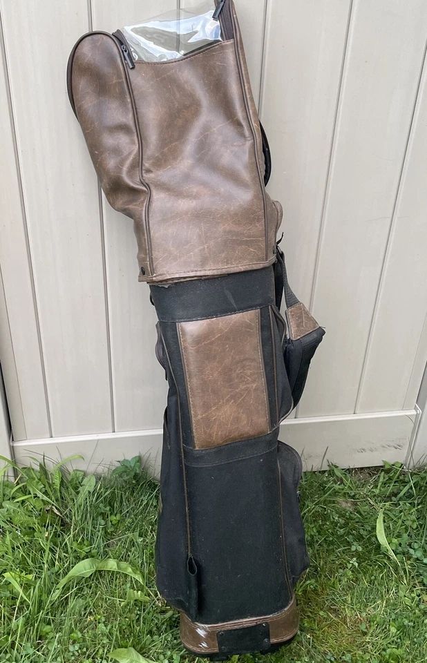 Bolsa de golf de colección Mizuno Omega UC de cuero negra multi bolsillo 6 vías con cubierta para lluvia Foto 4 de 4