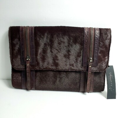 Kenneth Cole Collection Purple Cow Hair Leather Clutch Bag 9'' x 12''