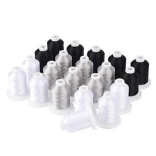 Embroidery Machine Thread Kit 800Y 21 Spools Black White and Silver Grey Colo...