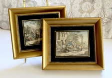Small Pair Antique C & A Richards F Bartolozzi Engravings Hand Tinted Framed Art