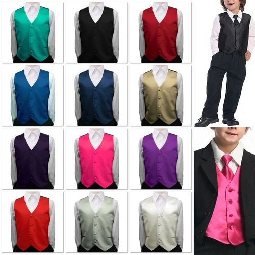 Toddler Kids Boys Baby Children Satin Vests Waistcoat For Formal Tuxedo Suit