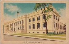 1940s US Post Office Flint Michigan linen postcard F274