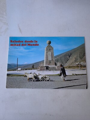 Greetings from the middle of the world Ecuador South America vintage postcard