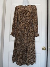 J Crew Animal Print Long Sleeve Pleated Dress Size 0