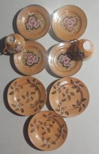 MADE IN JAPAN 11 PIECES OF SMALL TEA SET GOLDEN WITH PINK FLORAL PATTERN