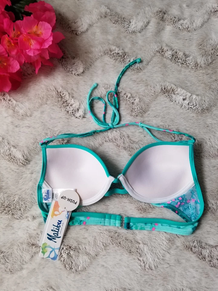 Malibu Dream Girl Teal Green Bikini Top Push up Size Small NWT - Imagem 2 de 4