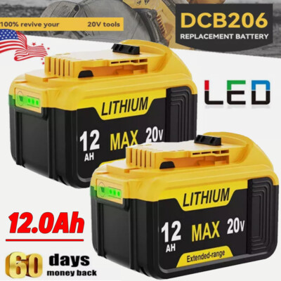 2PCS For DeWalt 20V 20 Volt Max 12.0AH Lithium Ion Battery DCB206 DCB205 DCB204D