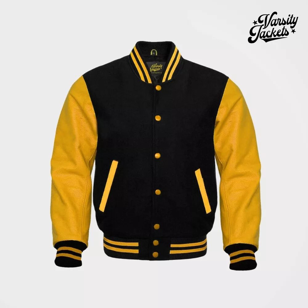 Jacket Makers Letterman LV Yellow and Black Leather Jacket