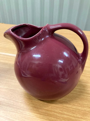 Vintage 1950's Maroon Hall Pottery Ball Pitcher 633 Made in USA Mint