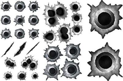 Einschuss-Löcher Sticker Set I Bullet-Holes und Kratzer als Auto-Aufkleber fü...