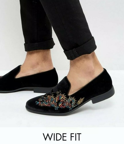 Asos Wide Fit 8 Loafers Black Velvet 