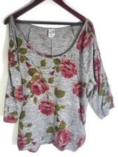 Naif Top Womens Plus Size Pullover Open Shoulder Floral Knit Ruched Sides 3X