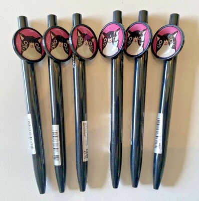 6 x Paperchase Cat Clip Schwarz Druckbleistift Kugelschreiber Schwarze Tinte Kinder Schreibwaren