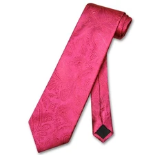 Vesuvio Napoli NeckTie HOT PINK FUCHSIA Color Paisley Design Mens Neck Tie